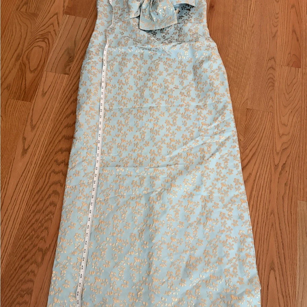 Lilly Pulitzer Strapless Light Blue Dress with Gold Floral Jacquard - Picture 3 of 9